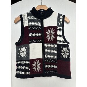 Christopher & Banks Chenille Winter Snowflake‎ Zip Sweater Vest Women's L Large